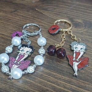 Betty Boop Keychains with Pearls and Charms Or Bag Charms Set Of 2 NWOT
